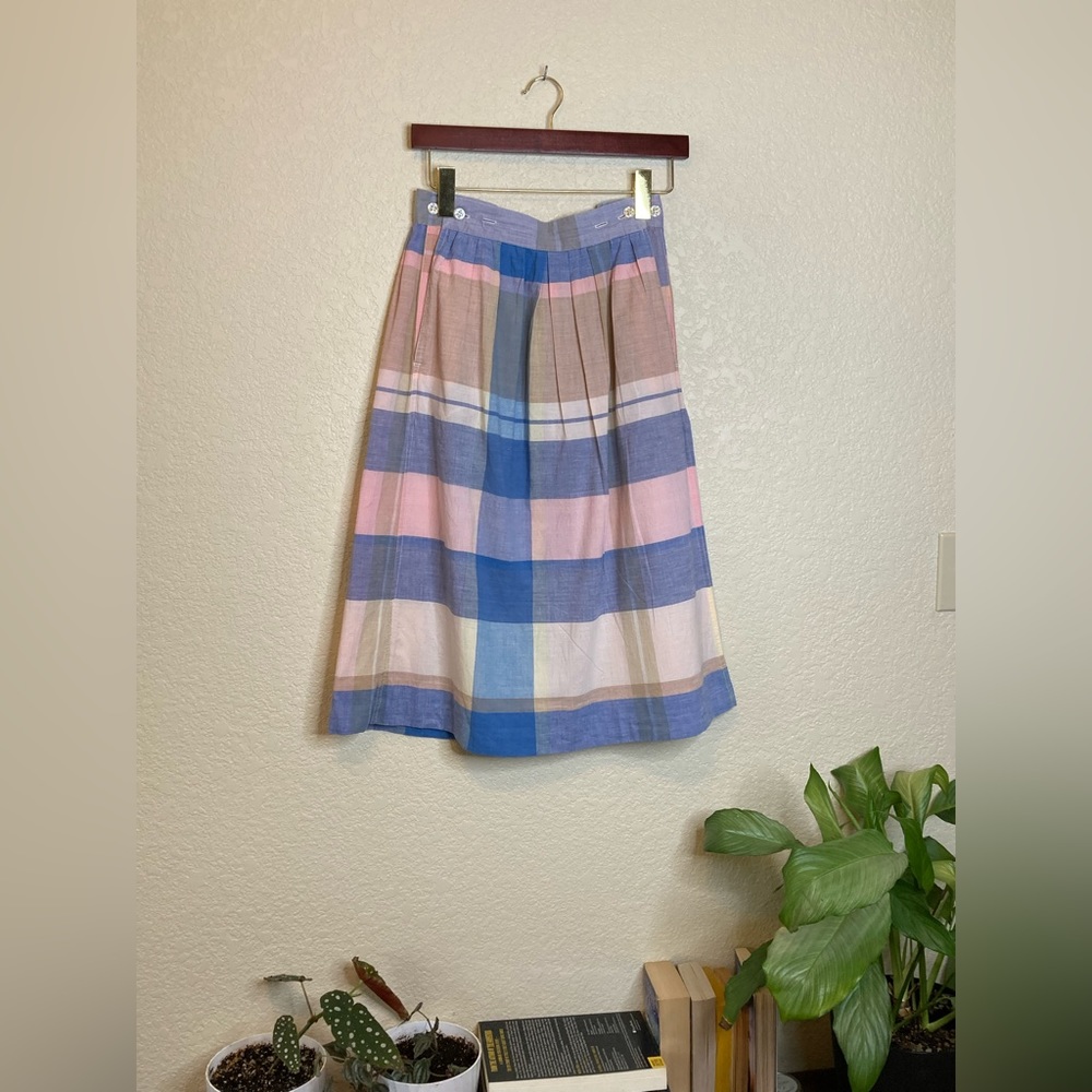 Sallie Ross Vintage MIDI Skirt A-line Plaid Pockets Adjustable Button Waistband